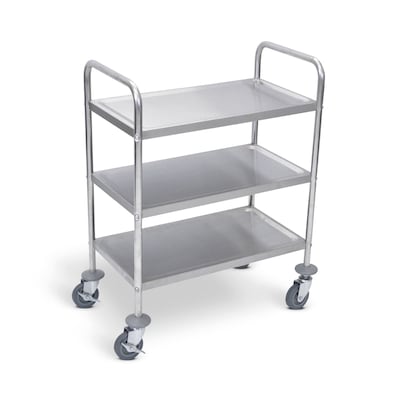 Luxor Utility Cart 3-Shelf Laminate/Steel Mobile Utility Cart with Lockable Wheels, Stainless Steel (L100S3)