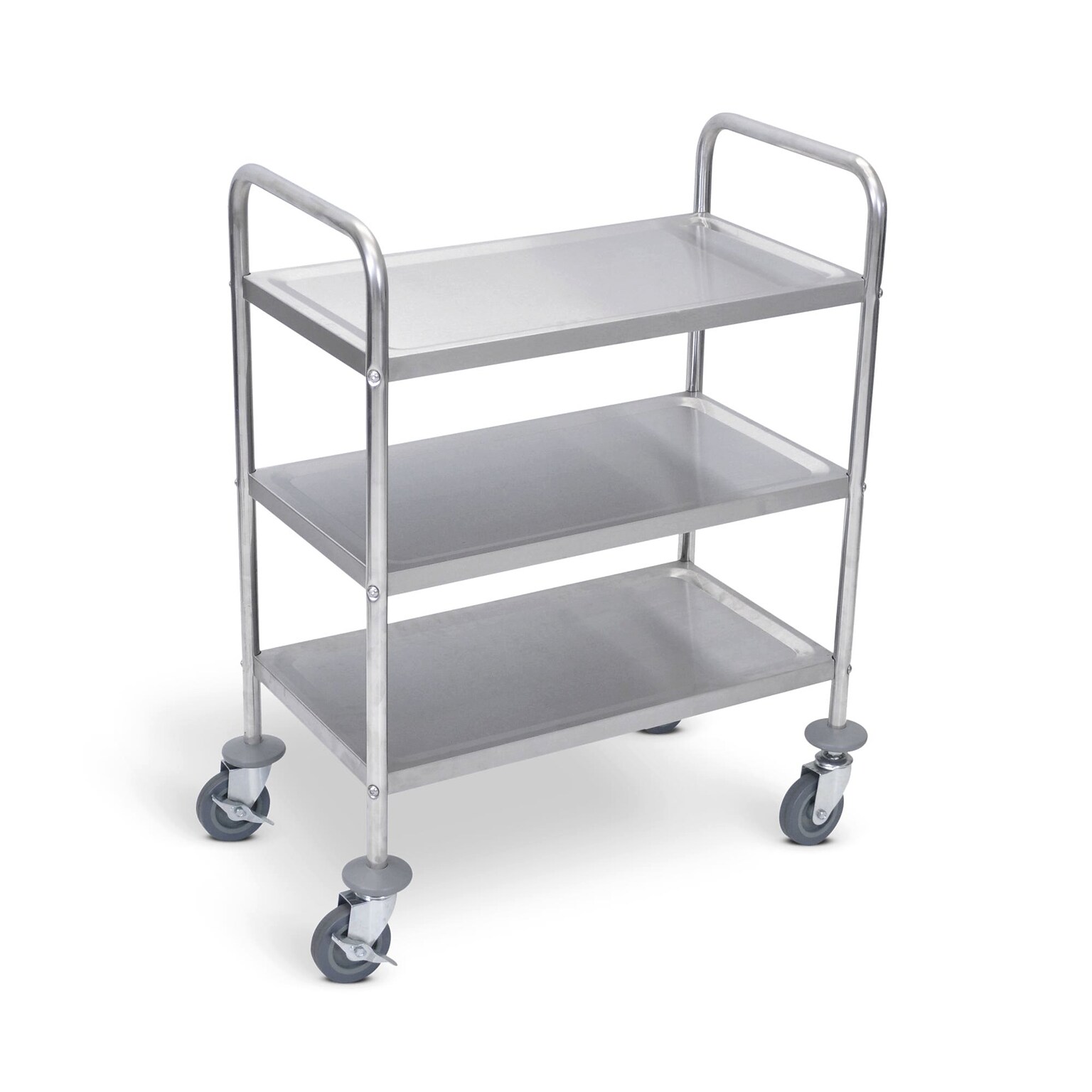 Luxor Utility Cart 3-Shelf Laminate/Steel Mobile Utility Cart with Lockable Wheels, Stainless Steel (L100S3)