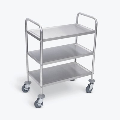 Luxor Utility Cart 3-Shelf Laminate/Steel Mobile Utility Cart with Lockable Wheels, Stainless Steel (L100S3)