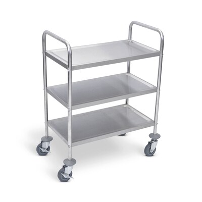 Luxor Utility Cart 3-Shelf Laminate/Steel Mobile Utility Cart with Lockable Wheels, Stainless Steel (L100S3)