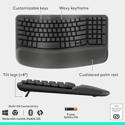 Logitech Ergo Series Wave Keys & Lift Combo Wireless Keyboard and Optical Mouse Combo, Graphite (920-013612)