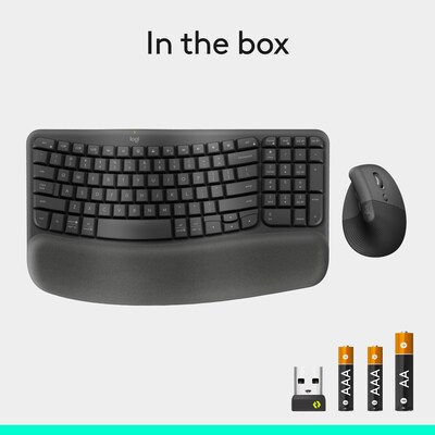 Logitech Ergo Series Wave Keys & Lift Combo Wireless Keyboard and Optical Mouse Combo, Graphite (920-013612)