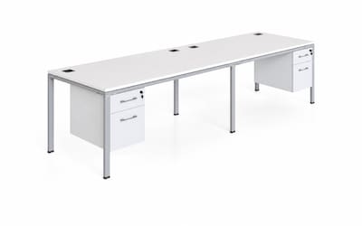 Boss Office Products Simple System 71 Side-by-Side Double Desks with Two Pedestals, White (SGSD006-203-WT)