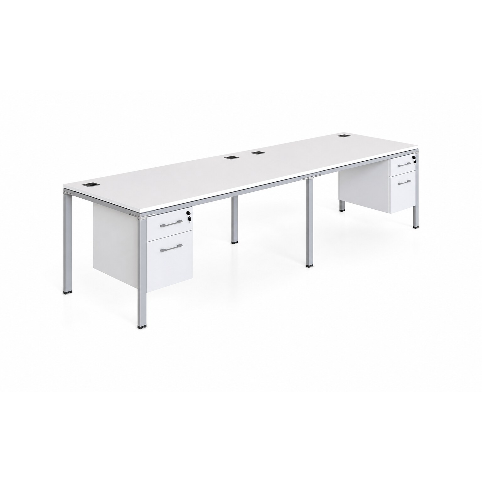 Boss Office Products Simple System 71 Side-by-Side Double Desks with Two Pedestals, White (SGSD006-203-WT)