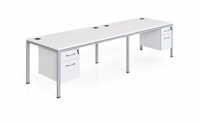Boss Office Products Simple System 60 Side-by-Side Double Desks with Two Pedestals, White (SGSD006-201-WT)