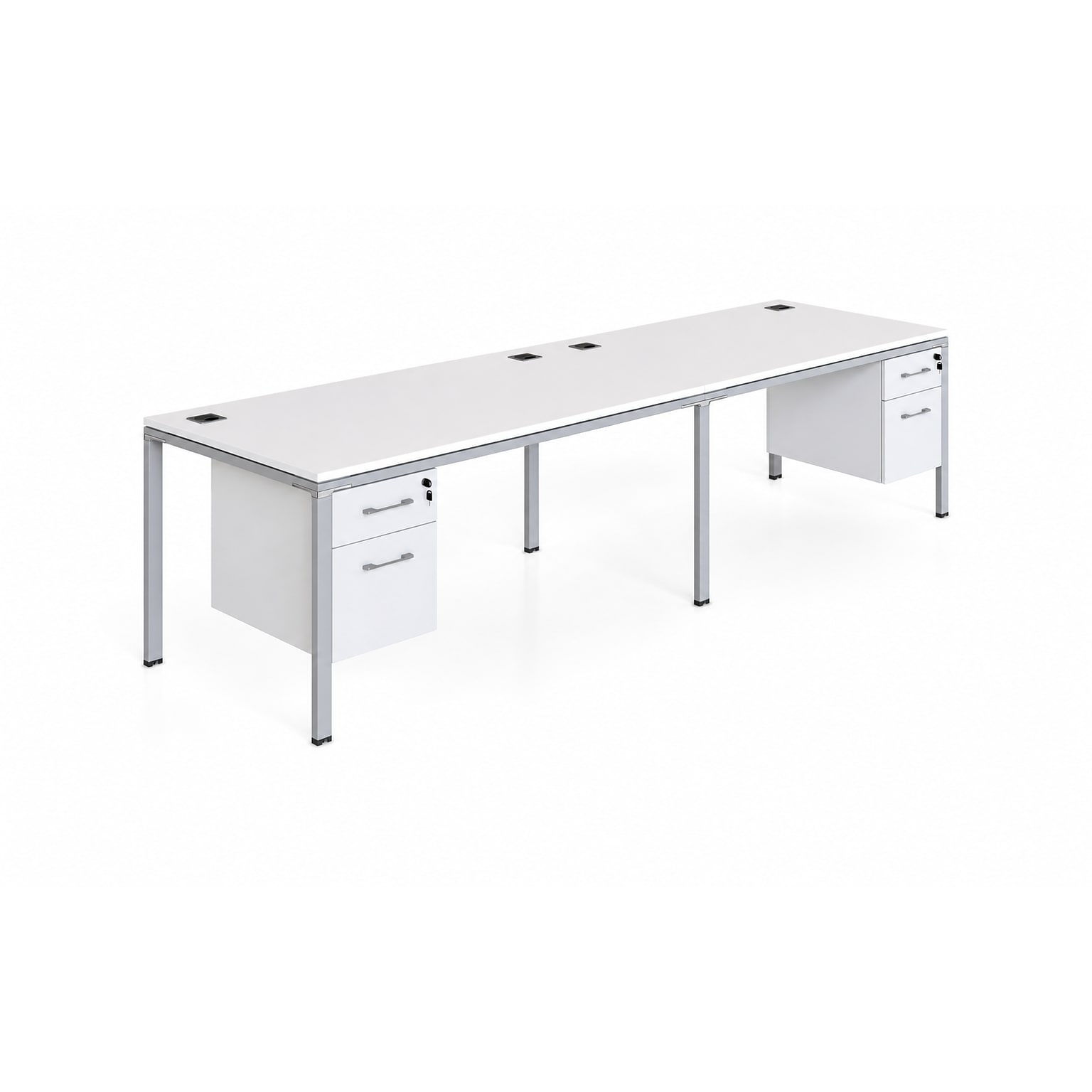 Boss Office Products Simple System 60 Side-by-Side Double Desks with Two Pedestals, White (SGSD006-201-WT)