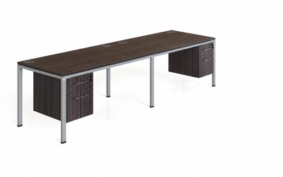 Boss Office Products Simple System 66 Side-by-Side Double Desks with Two Pedestals, Driftwood (SGSD006-202)