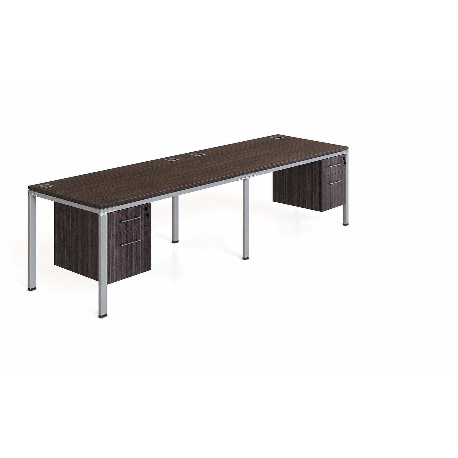 Boss Office Products Simple System 66 Side-by-Side Double Desks with Two Pedestals, Driftwood (SGSD006-202)