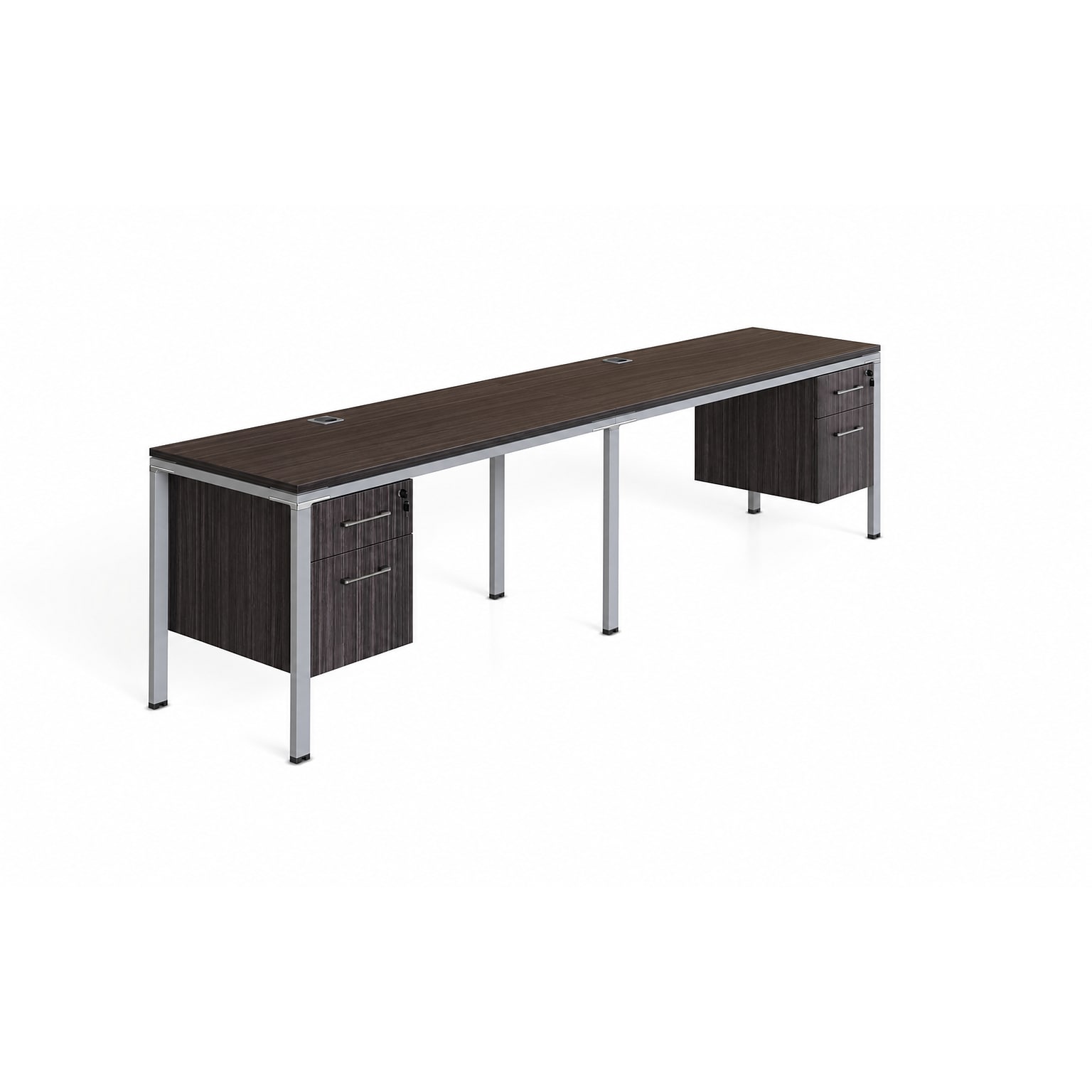 Boss Office Products Simple System 60 Side-by-Side Double Desks with Two Pedestals, Driftwood (SGSD006-101)