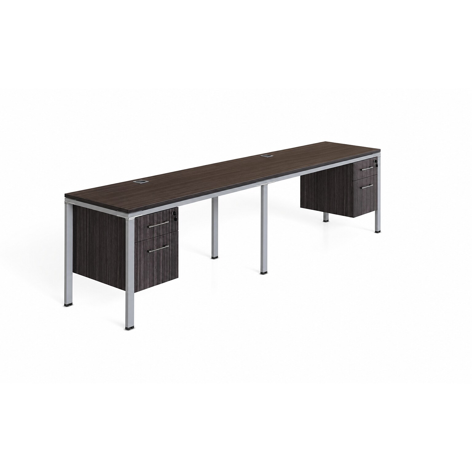 Boss Office Products Simple System 66 Side-by-Side Double Desks with Two Pedestals, Driftwood (SGSD006-102)
