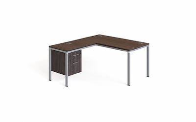 Boss Office Products Simple System 66 L-Shaped Desk with Return and Pedestal, Driftwood (SGSD029-202)