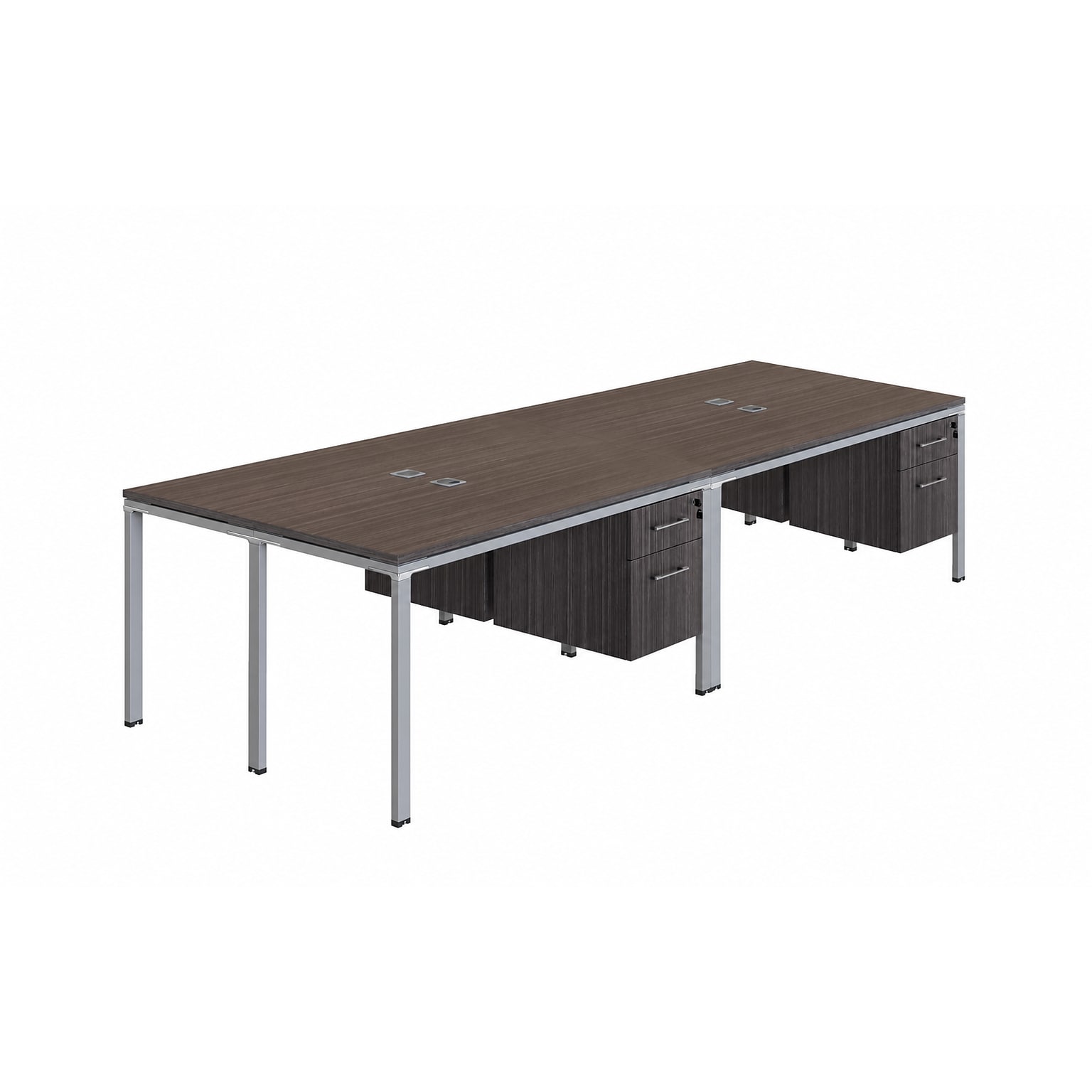 Boss Office Products Simple System 48 Quad Desks with Four Pedestals, Driftwood (SGSD016-110)