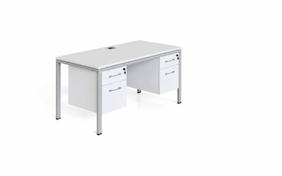 Boss Office Products Simple System 66 Office Desk with Two Pedestals, White (SGSD003-102-WT)