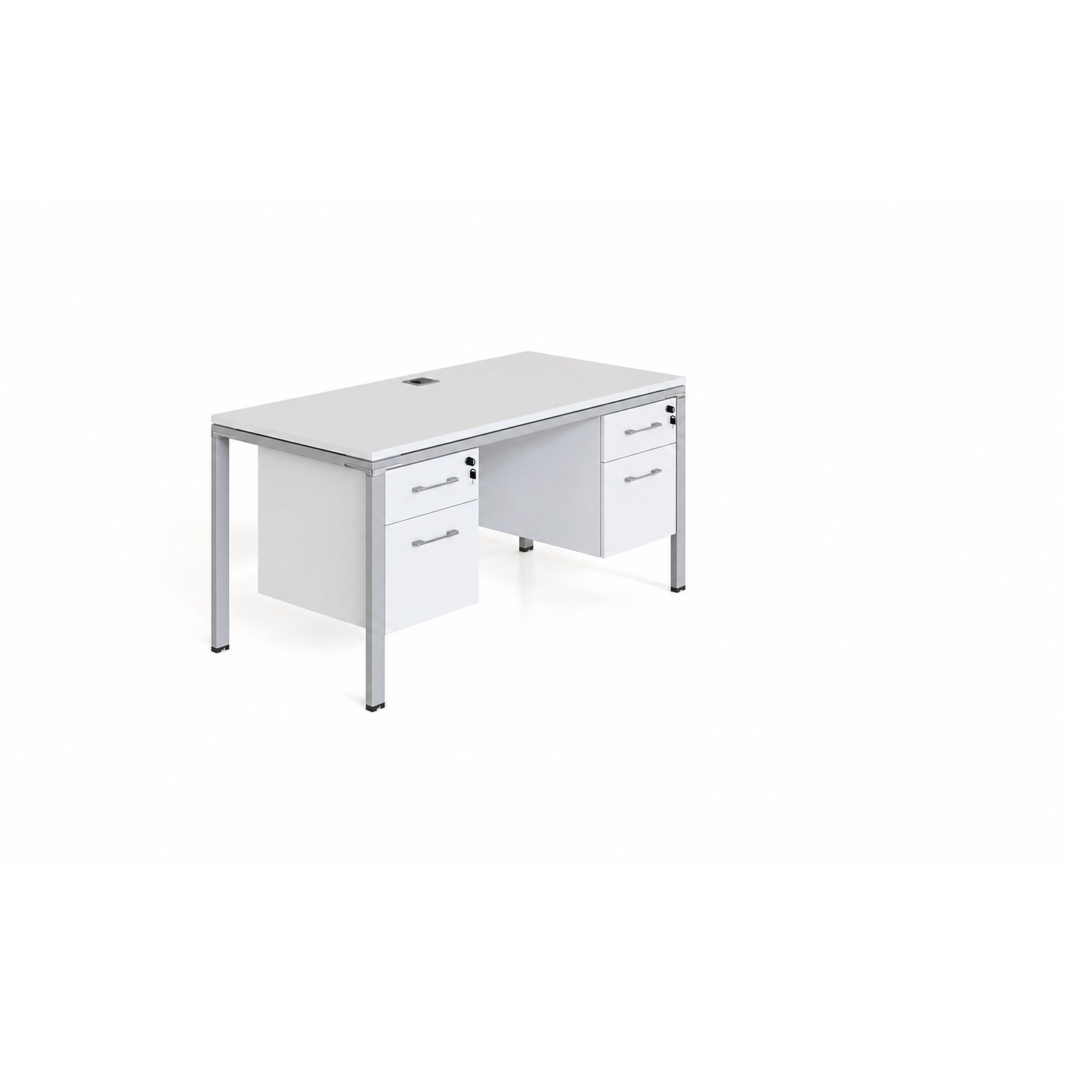 Boss Office Products Simple System 66 Office Desk with Two Pedestals, White (SGSD003-102-WT)