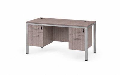 Boss Office Products Simple System 60 Office Desk with Two Pedestals, Driftwood (SGSD003-201)