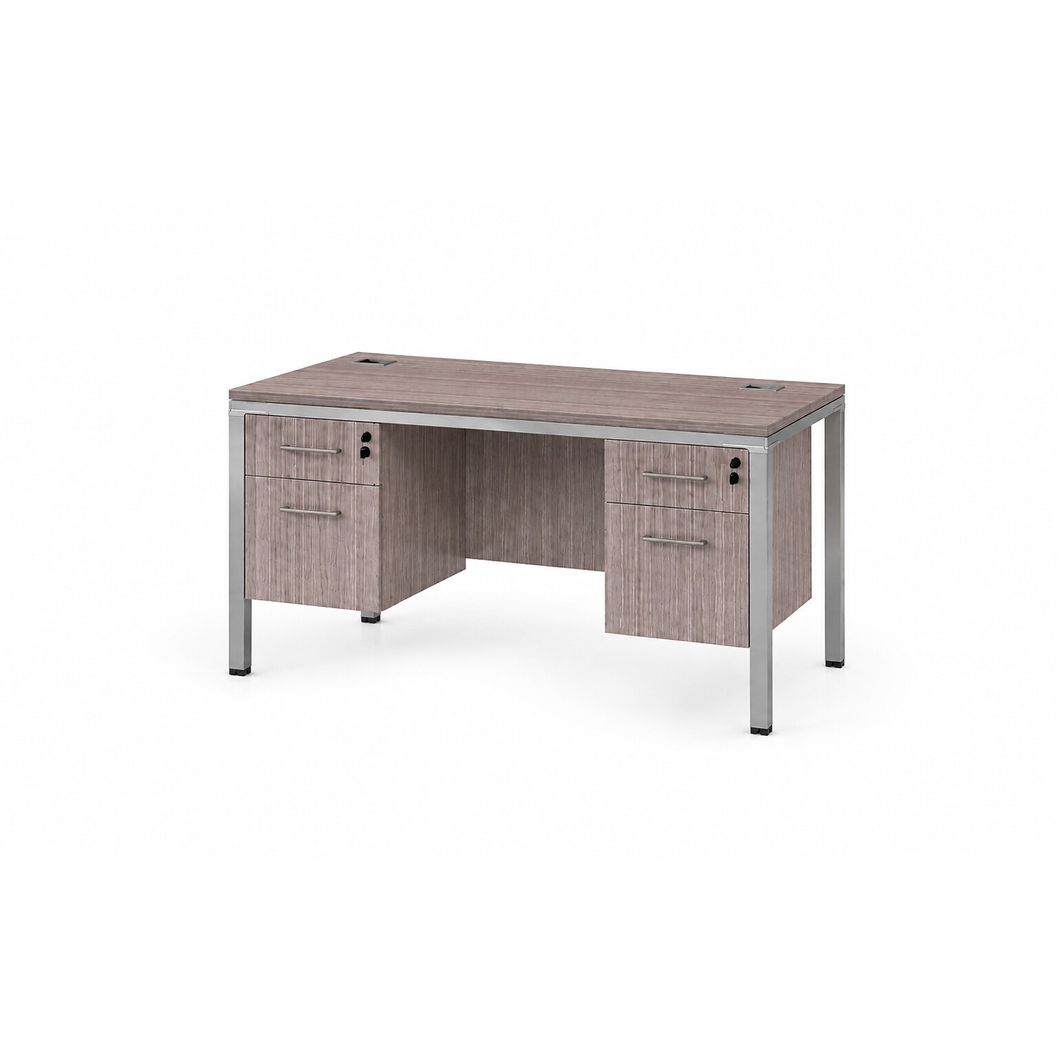 Boss Office Products Simple System 60 Office Desk with Two Pedestals, Driftwood (SGSD003-201)