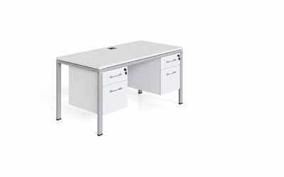 Boss Office Products Simple System 60 Office Desk with Two Pedestals, White (SGSD003-101-WT)