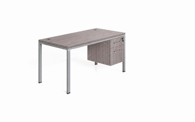 Boss Office Products Simple System 60 Office Desk with Pedestal, Driftwood (SGSD002-201)