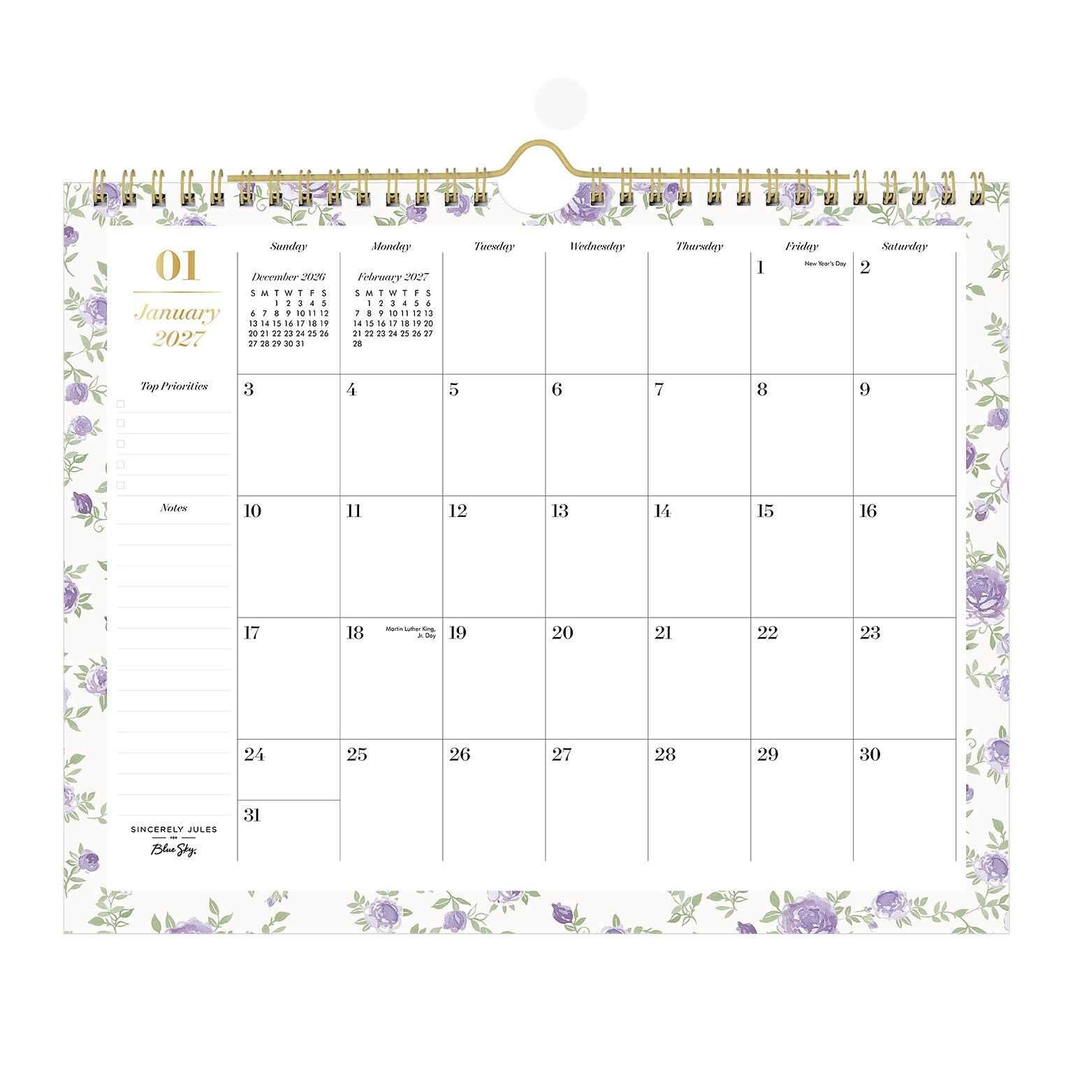 2027 Blue Sky Sincerely Jules 11 x 8.75 Monthly Wall Calendar, White/Purple (164257)