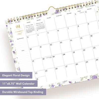 2027 Blue Sky Sincerely Jules 11 x 8.75 Monthly Wall Calendar, White/Purple (164257)