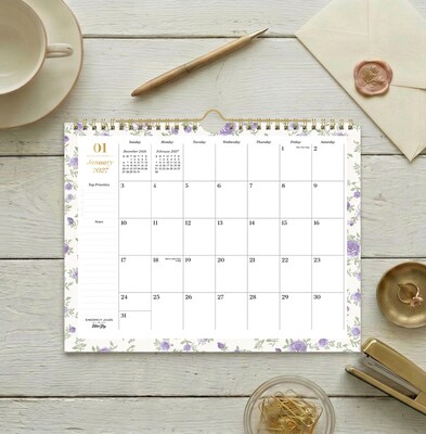 2027 Blue Sky Sincerely Jules 11" x 8.75" Monthly Wall Calendar, White/Purple (164257)