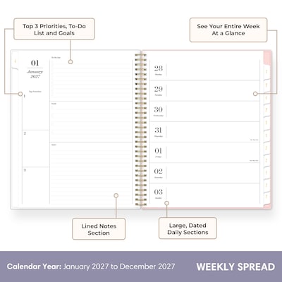 2027 Blue Sky Sincerely Jules 8.5 x 11 Weekly & Monthly Planner, Pink/White (162423)