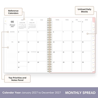 2027 Blue Sky Sincerely Jules 8.5" x 11" Weekly & Monthly Planner, Pink/White (162423)