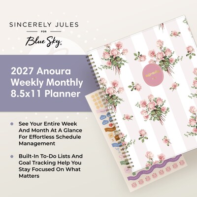 2027 Blue Sky Sincerely Jules 8.5" x 11" Weekly & Monthly Planner, Pink/White (162423)