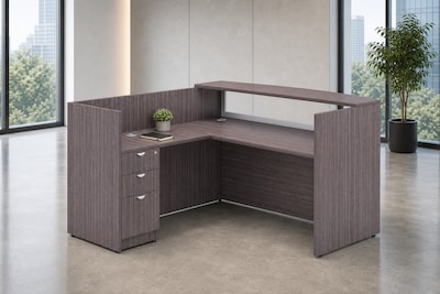 Boss Office Products 71? Frosted Reception Desk with Reversible Return & B/B/F Pedestal, Driftwood (GROUPB-DW2)
