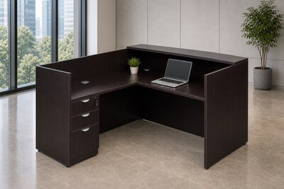 Boss 71" Reception Desk, Return and Pedestal, Mocha (GROUPB-MOC)