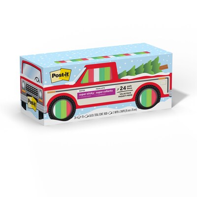 Post-it Super Sticky Notes, 3 x 3, Holiday Truck Theme, Assorted Colors, 70 Sheets/Pad, 24 Pads/Pack (654-24SSTRUCK)