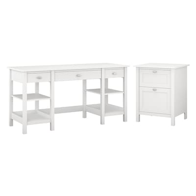 Bush Furniture Broadview 60W Desk with Storage Shelves and 2 Drawer File Cabinet, Pure White (BD011WH)