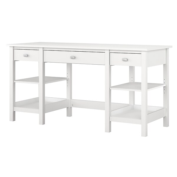 Bush Furniture Broadview 60W Desk with Storage Shelves and Drawers, Pure White (BDD160WH-03)