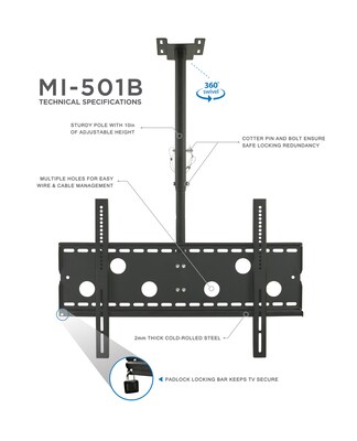 Mount-It! Height Adjustable Ceiling TV Mount For 32" to 70" TVs (MI-501B)