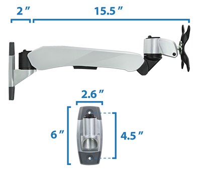 Mount-It! Modular Mount Adjustable Monitor Arm, Up to 24" Monitors, Gray/Silver (MI-34114)