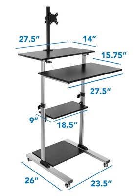 Mount-It! 28"W Adjustable Steel Standing Desk with Monitor Mount, Gray/Black (MI-7942)