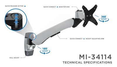 Mount-It! Modular Mount Adjustable Monitor Arm, Up to 24 Monitors, Gray/Silver (MI-34114)