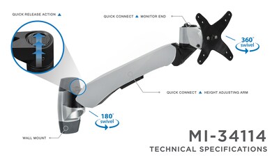 Mount-It! Modular Mount Adjustable Monitor Arm, Up to 24" Monitors, Gray/Silver (MI-34114)