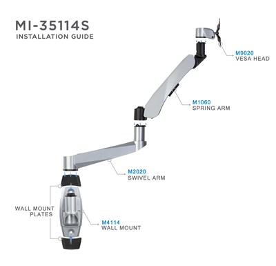 Mount-It! Modular Mount Adjustable Monitor Arm, Up to 32" Monitors, Gray/Silver (MI-35114)