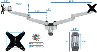 Mount-It! Modular Dual Adjustable Monitor Arms, Up to 30" Monitors, Gray/Silver (MI-43114)