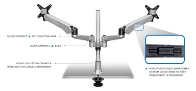 Mount-It! Modular Desk Mount Adjustable Monitor Arm, Up to 24" Monitors, Gray/Silver (MI-45111)