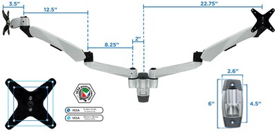 Mount-It! Modular Dual Adjustable Monitor Arms, Up to 30" Monitors, Gray/Silver (MI-45114)
