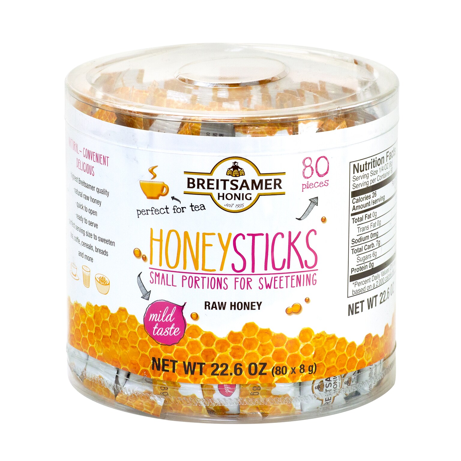 Breitsamer Honig Raw Honey Sticks, .28 oz., 80/Pack (209-02630)