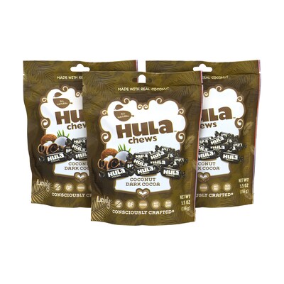 LOVELY All-Natural Hula Chews Coconut Dark Cocoa Candy, 5.5 oz, 3 Pack (256-00010)