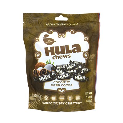 LOVELY All-Natural Hula Chews Coconut Dark Cocoa Candy, 5.5 oz, 3 Pack (256-00010)