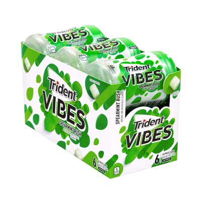 Trident Vibes Sugar Free Spearmint Rush Gum, 16 oz., 40 Pieces/Pack, 6/Pack (304-00082)