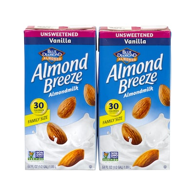 Blue Diamond Almond Breeze Unsweetened Vanilla Almondmilk, 64 fl. oz., 2/Pack (307-00081)