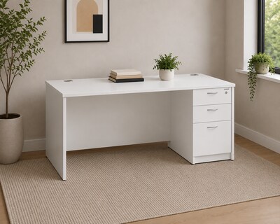 Boss Office Products 60W Single-Pedestal Office Desk, White (GROUPA23-WT)