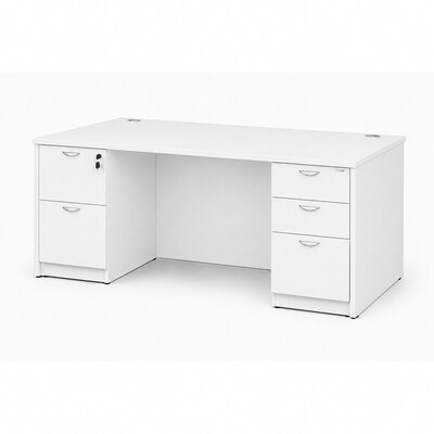 Boss Office Products 66W Double-Pedestal Office Desk, White (GROUPA22-WT)