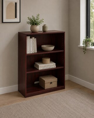 Boss Office Products 36H 3-Shelf Bookcase, Mahogany (N153-M)